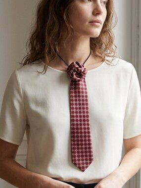 Arrow Silk Red Dot Statement Tie Necklace